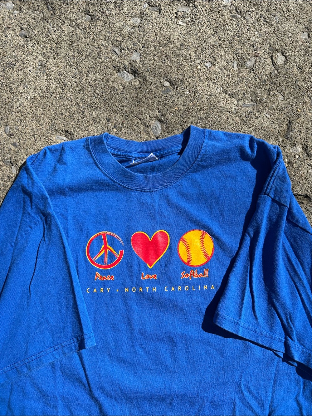 Vintage Peace Love Softball Graphic Tee - Blue